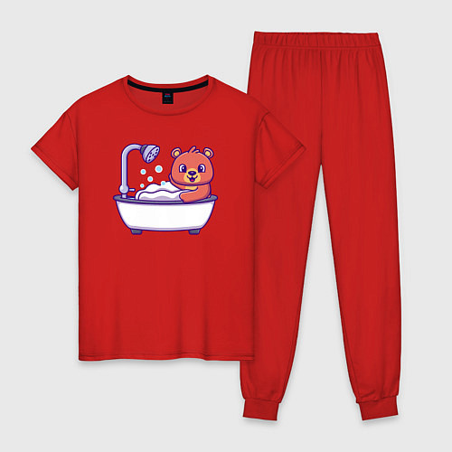 Женская пижама Мишка в ванне / Красный – фото 1