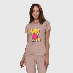 Пижама хлопковая женская Собачка с сердцем, цвет: пыльно-розовый — фото 2