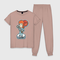Пижама хлопковая женская David Bowie - Its a wonderful life on mars, цвет: пыльно-розовый