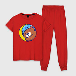 Пижама хлопковая женская Спящий мишутка, цвет: красный
