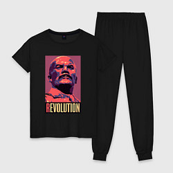 Пижама хлопковая женская Lenin revolution, цвет: черный