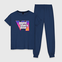 Пижама хлопковая женская Grand theft auto VI, цвет: тёмно-синий
