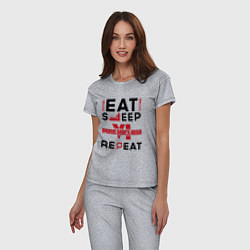 Пижама хлопковая женская Надпись: eat sleep GTA6 repeat, цвет: меланж — фото 2