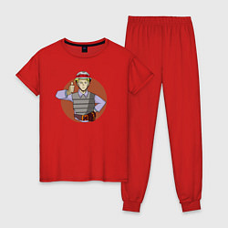 Пижама хлопковая женская Кира солдат, цвет: красный