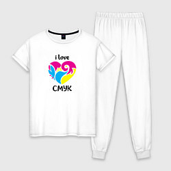 Пижама хлопковая женская I love cmyk, цвет: белый