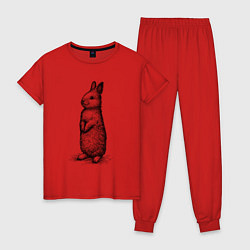 Пижама хлопковая женская Заяц стоит, цвет: красный
