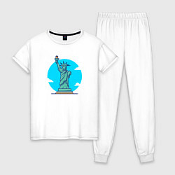 Пижама хлопковая женская Статуя Свободы в облаках, цвет: белый