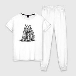 Пижама хлопковая женская Медведь сидящий, цвет: белый