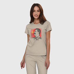 Пижама хлопковая женская Профиль Сталина СССР, цвет: миндальный — фото 2