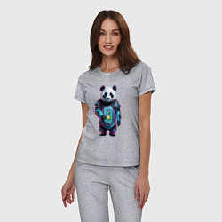 Пижама хлопковая женская Крутой кибер панда, цвет: меланж — фото 2
