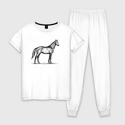Пижама хлопковая женская Лошадь в профиль, цвет: белый