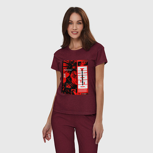 Женская пижама Взгляд Чосо - Магическая битва / Меланж-бордовый – фото 3
