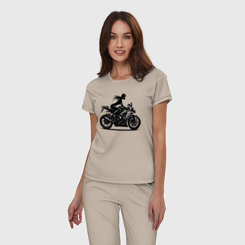 Женская пижама Силуэт девушки на мотоцикле / Миндальный – фото 3