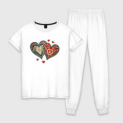 Пижама хлопковая женская Сердца Ар-деко, цвет: белый