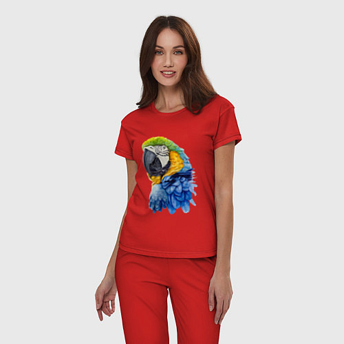 Женская пижама Сине-золотой попугай ара / Красный – фото 3