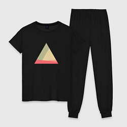 Пижама хлопковая женская Абстрактные цветные треугольники, цвет: черный