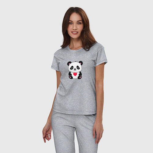 Женская пижама Малыш панды с сердечком / Меланж – фото 3