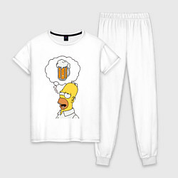 Пижама хлопковая женская Пивной Гомер, цвет: белый