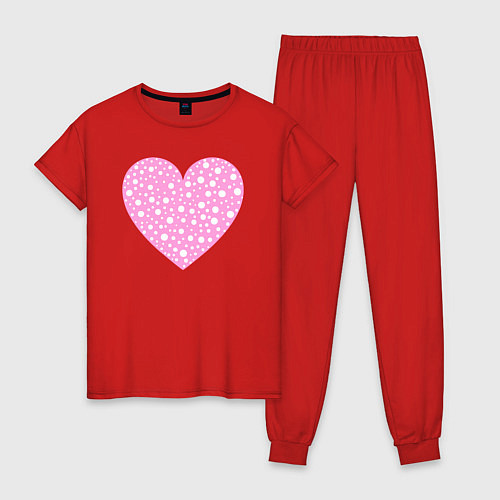 Женская пижама Розовое сердце в белых точках / Красный – фото 1