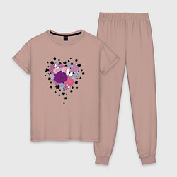 Пижама хлопковая женская Цветы бабочки, цвет: пыльно-розовый