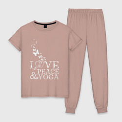 Пижама хлопковая женская Любовь мир йога, цвет: пыльно-розовый