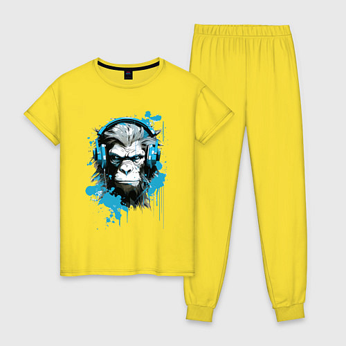 Женская пижама Обезьяна меломан в наушниках / Желтый – фото 1