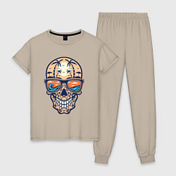 Пижама хлопковая женская Summer skull, цвет: миндальный