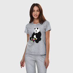 Пижама хлопковая женская Панда с кубиком, цвет: меланж — фото 2