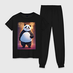 Пижама хлопковая женская Панда в свитере под салютом - ai art, цвет: черный