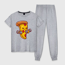 Пижама хлопковая женская Пицца на спорте, цвет: меланж