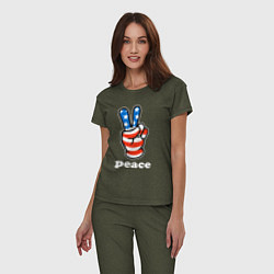 Пижама хлопковая женская USA peace, цвет: меланж-хаки — фото 2