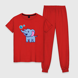 Пижама хлопковая женская Слоник и пузырьки, цвет: красный
