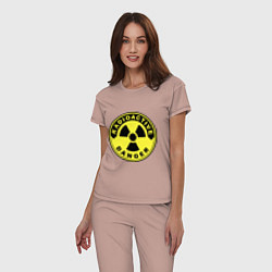 Пижама хлопковая женская Danger radiation sign, цвет: пыльно-розовый — фото 2