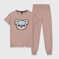 Пижама хлопковая женская Мордочка коалы, цвет: пыльно-розовый