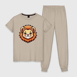 Пижама хлопковая женская Мордочка льва, цвет: миндальный
