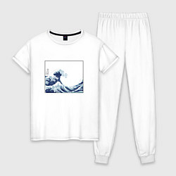 Пижама хлопковая женская Японская волна, цвет: белый