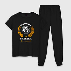 Пижама хлопковая женская Лого Chelsea и надпись legendary football club, цвет: черный