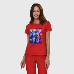 Пижама хлопковая женская Minecraft and cyberpunk - collaboration, цвет: красный — фото 2