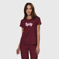Пижама хлопковая женская Lady розовыми буквами, цвет: меланж-бордовый — фото 2
