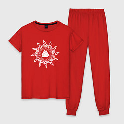 Пижама хлопковая женская Символика валькнут и круг рун, цвет: красный