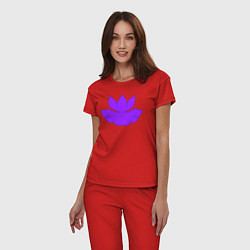 Пижама хлопковая женская Узорный лотос с листиком, цвет: красный — фото 2