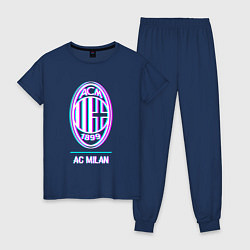 Пижама хлопковая женская AC Milan FC в стиле glitch, цвет: тёмно-синий