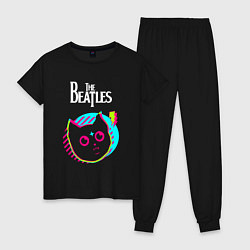 Пижама хлопковая женская The Beatles rock star cat, цвет: черный