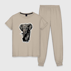 Пижама хлопковая женская Большой африканский слон, цвет: миндальный