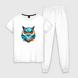Пижама хлопковая женская Яркая птица сова, цвет: белый