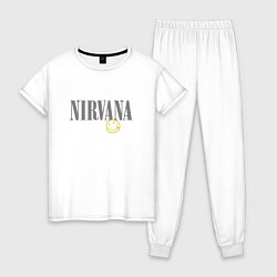 Пижама хлопковая женская Nirvana logo smile, цвет: белый