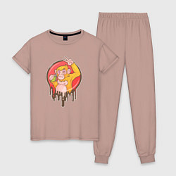 Пижама хлопковая женская Обезьяна с гранатой, цвет: пыльно-розовый