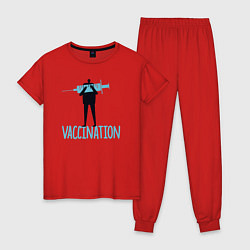 Пижама хлопковая женская Вакцинация, цвет: красный