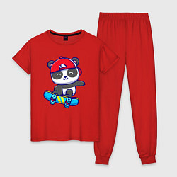 Пижама хлопковая женская Panda skater, цвет: красный