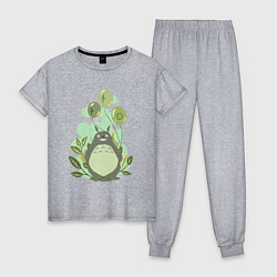 Пижама хлопковая женская Green Totoro, цвет: меланж